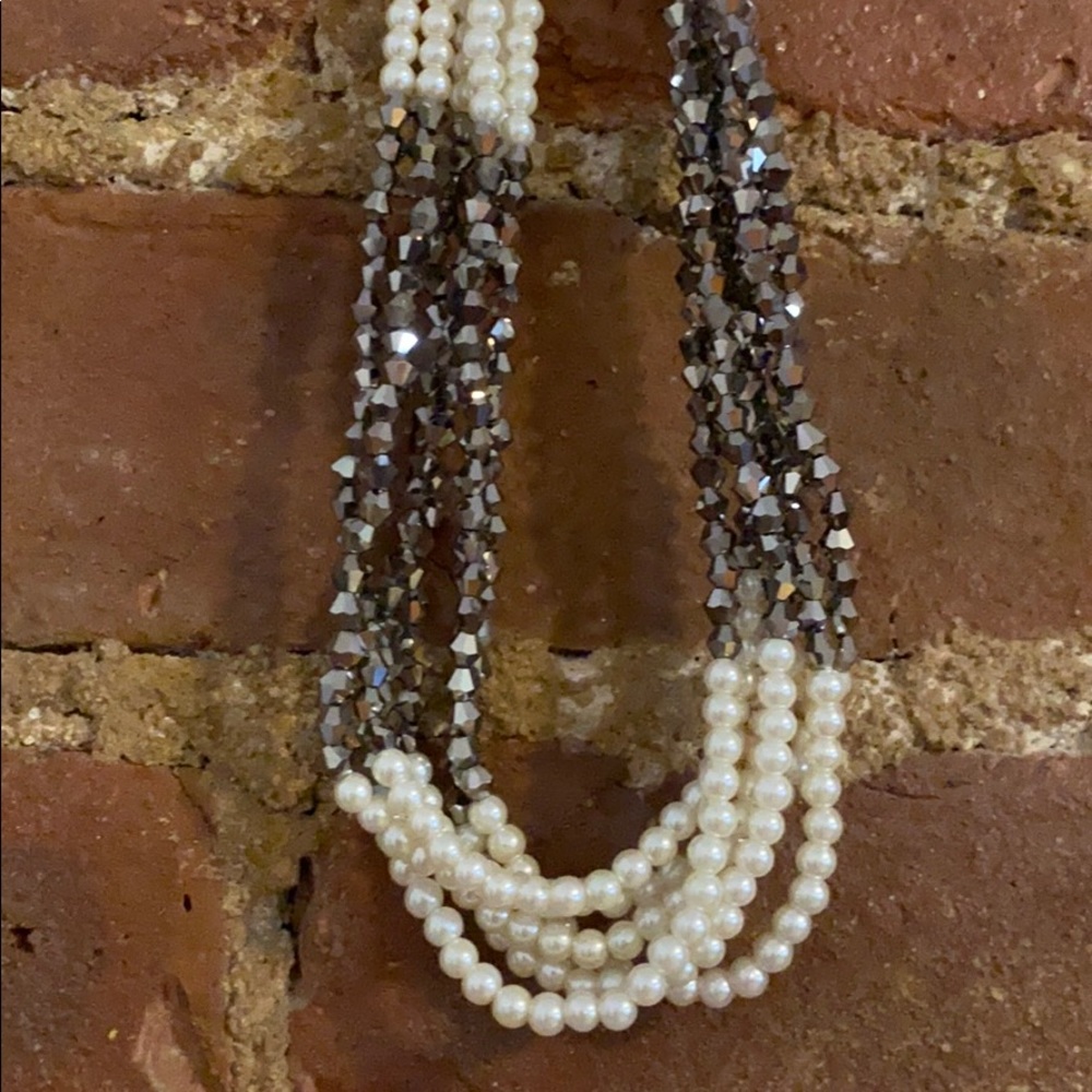 Faux Pearl and Black Beaded Necklace
